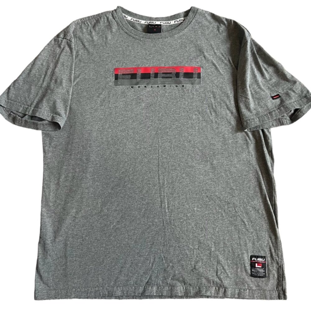 Vintage Fubu Collection Worldwide Box Logo T Shirt Sz M Heather Grey 90’s Y2K